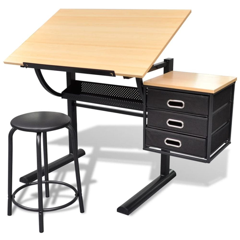 Vidaxl Stôl na kreslenie so sklopnou doskou a stoličkou